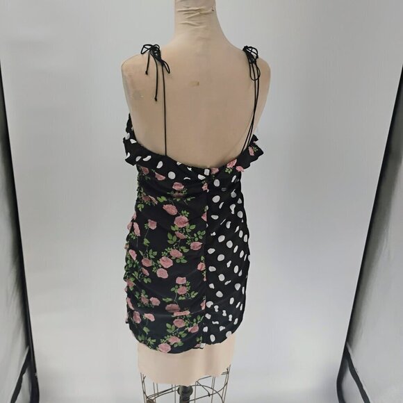 for love and lemons mochi shirred mini dress in black floral polka print - Picture 6 of 13